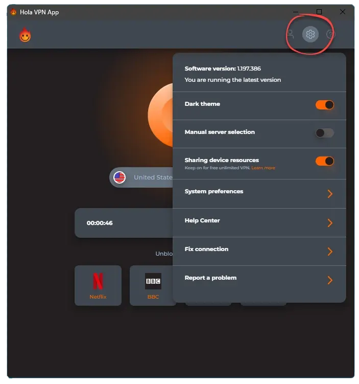 Настройки Hola VPN