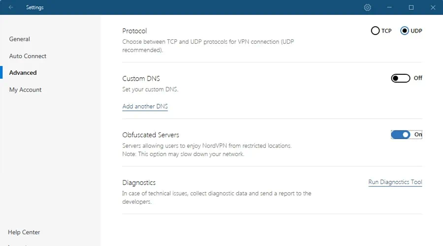 Настройки NordVPN
