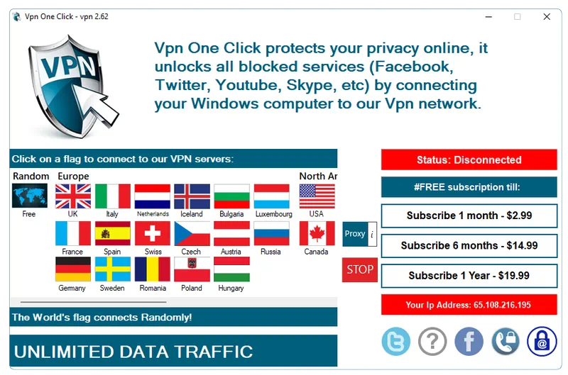 Пользовательский интерфейс VPN One Click для ПК