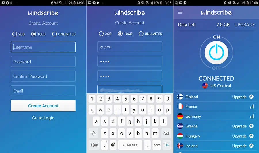 Работа с Windscribe VPN для Android