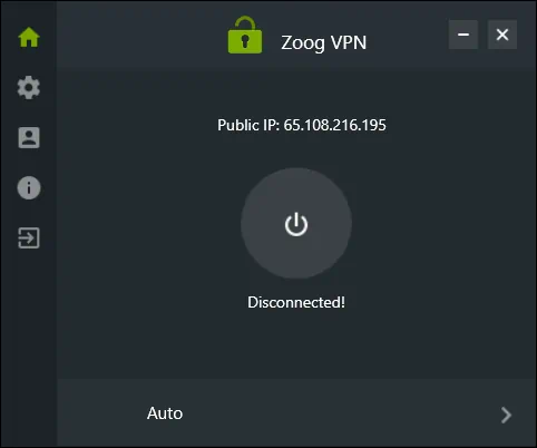Пользовательский интерфейс ZoogVPN для ПК