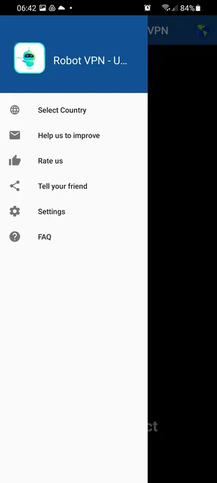 Меню RobotVPN