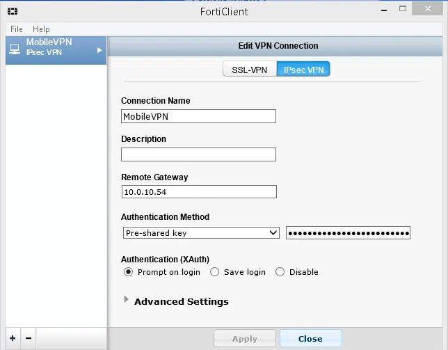 Настройка Forti VPN Client