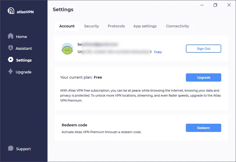 Настройки Atlas VPN
