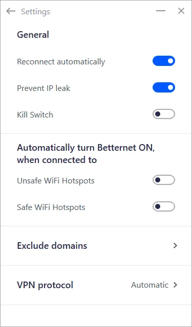 Настройки Betternet VPN