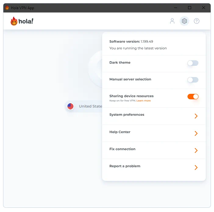 Настройки Hola Free VPN Proxy Unblocker