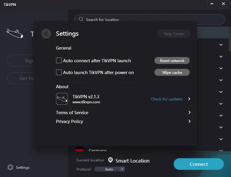 Настройки TikVPN