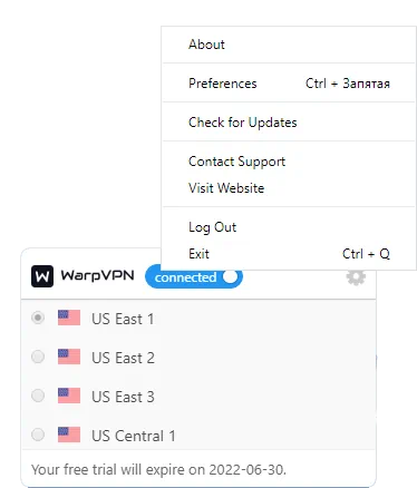 Настройки WarpVPN