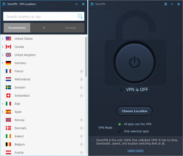 Работа с DewVPN