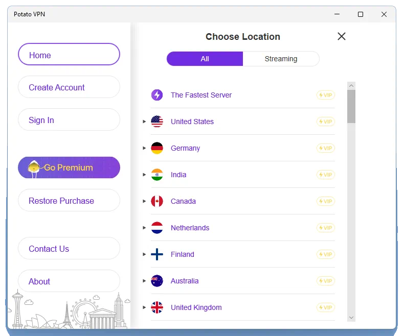 Серверы в PotatoVPN